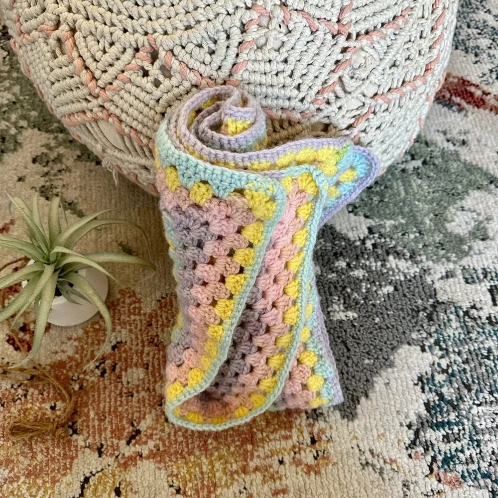 Handmade Brilliant Pastel Baby Girl Crochet Blanket Granny Square Baby Gift